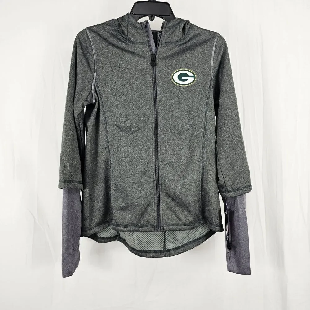 New Green Bay Packers NFL Zip Up Hoodie Girls Large Layered Funnel Neck Jacket